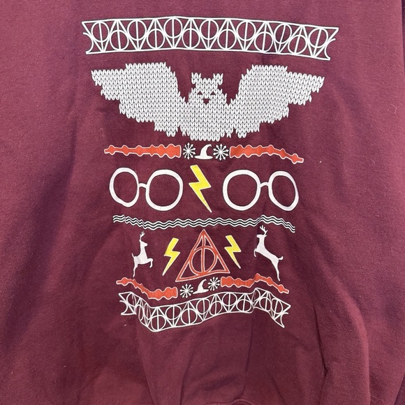 Harry Potter Fawkes Gryffindor Ugly Christmas Sweater XL Maroon Crewneck - Picture 2 of 5